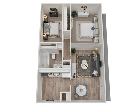 Floor plan for 2 beds, 1 bath, 756 sqft